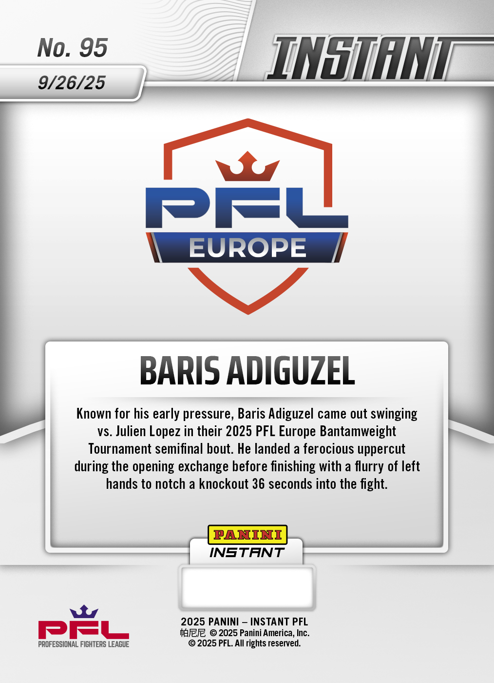 Baris Adiguzel - 2025 Panini Instant PFL #95 - Lightning /5 - Image 2