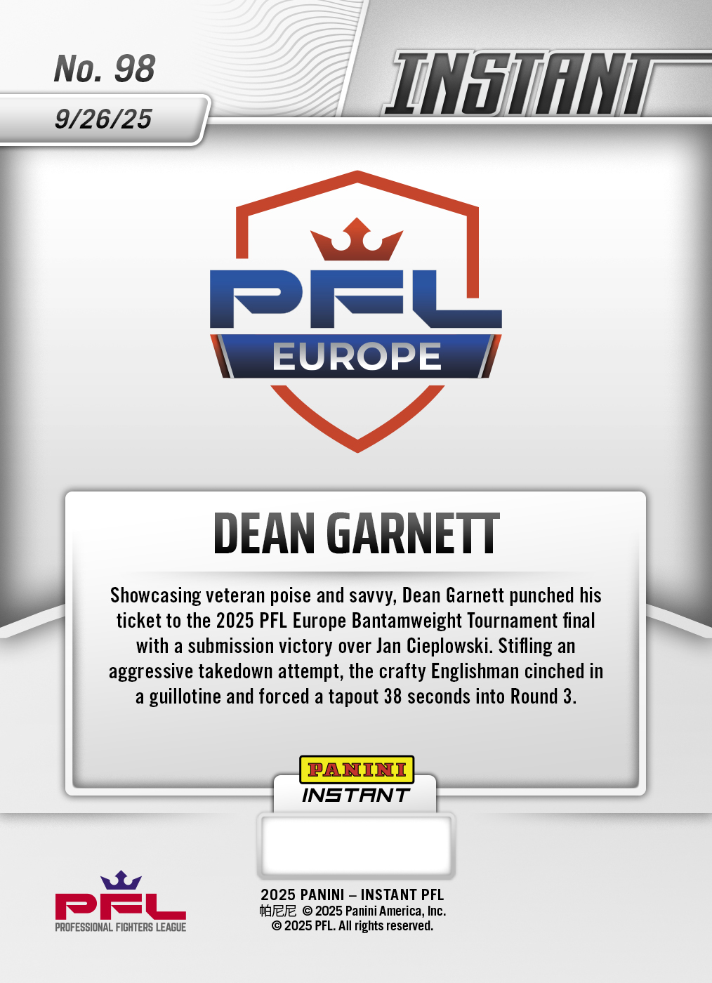 Dean Garnett - 2025 Panini Instant PFL #98 - Magma 1/1 - Image 2