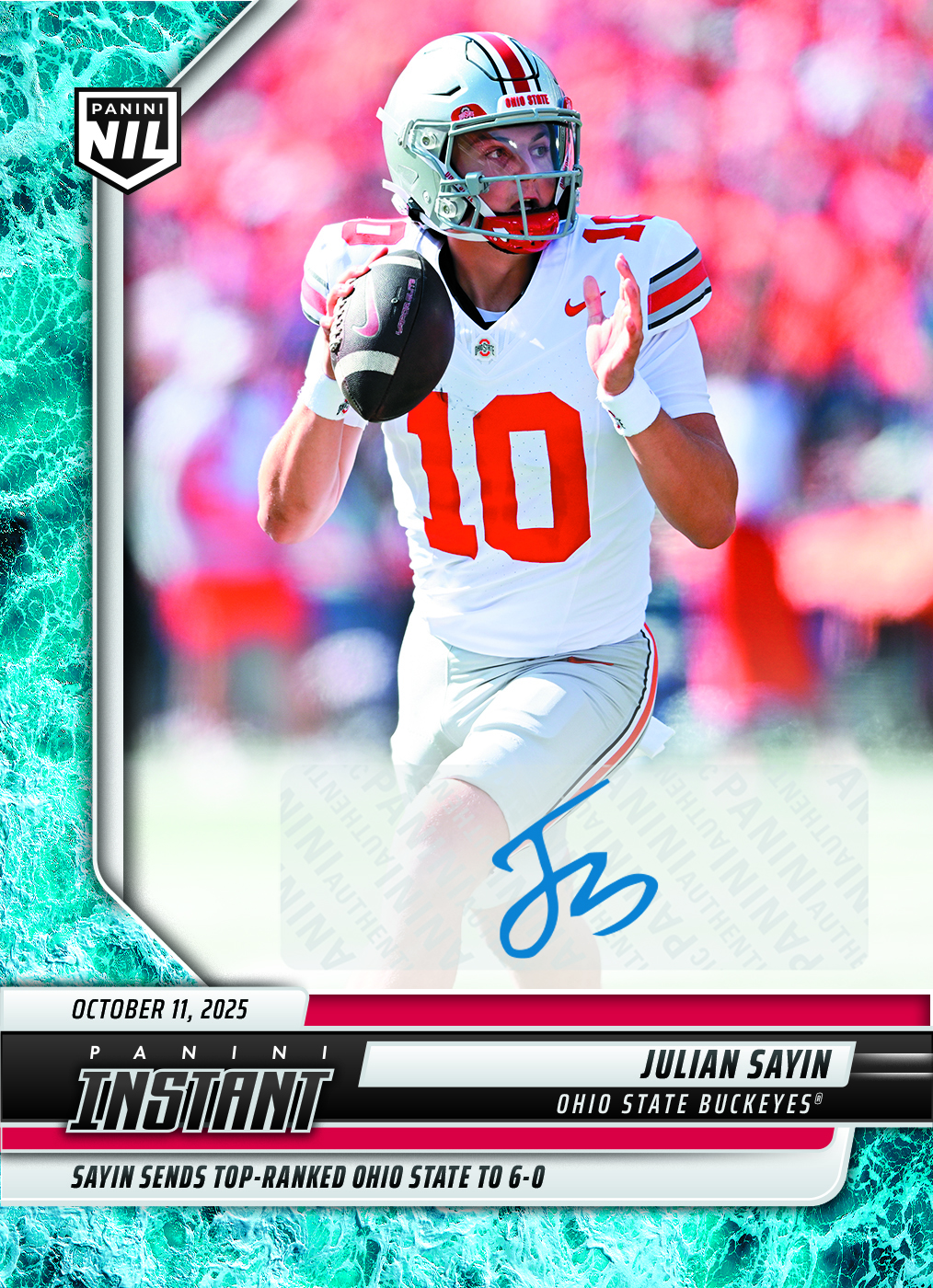 Julian Sayin - 2025 Panini Instant NIL College Football #JSE - Water /10 Auto