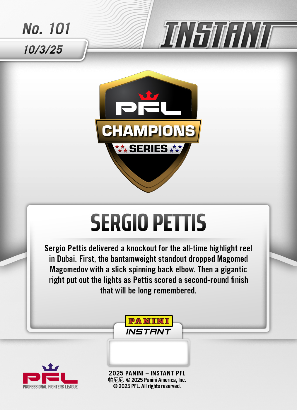 Sergio Pettis - 2025 Panini Instant PFL #101 - Lightning /5 - Image 2