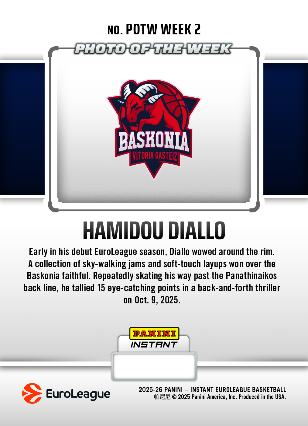 Hamidou Diallo - 2025-26 Panini Instant EuroLeague Photo of the Week #2 - Galaxy 1/1 - Image 2