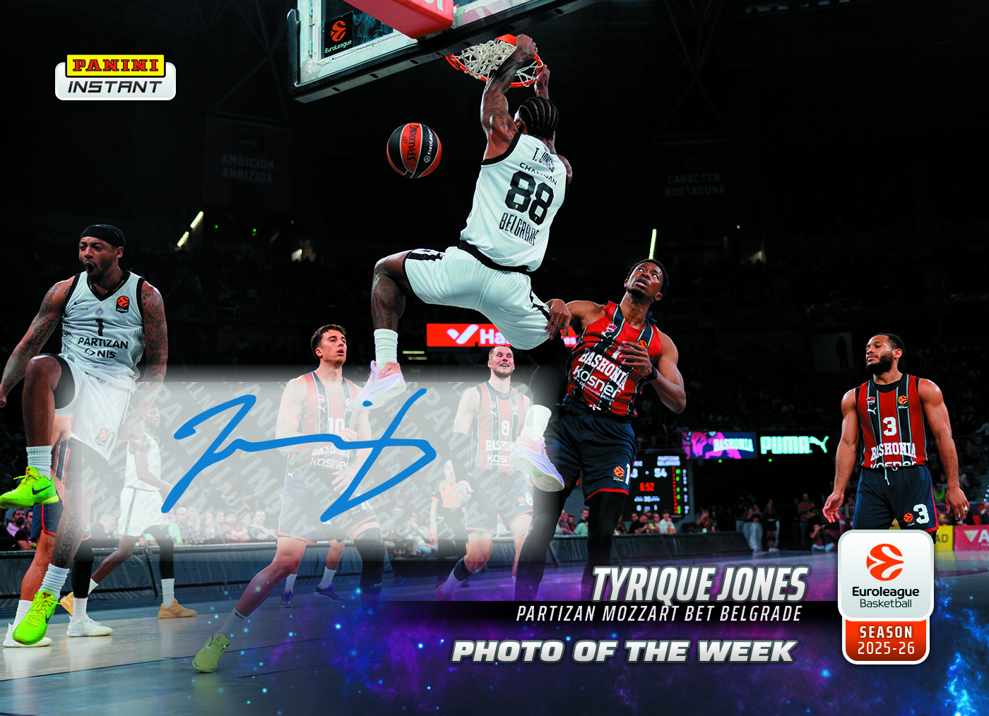 Tyrique Jones - 2025-26 Panini Instant EuroLeague Photo of the Week #3 - Galaxy 1/1 Auto