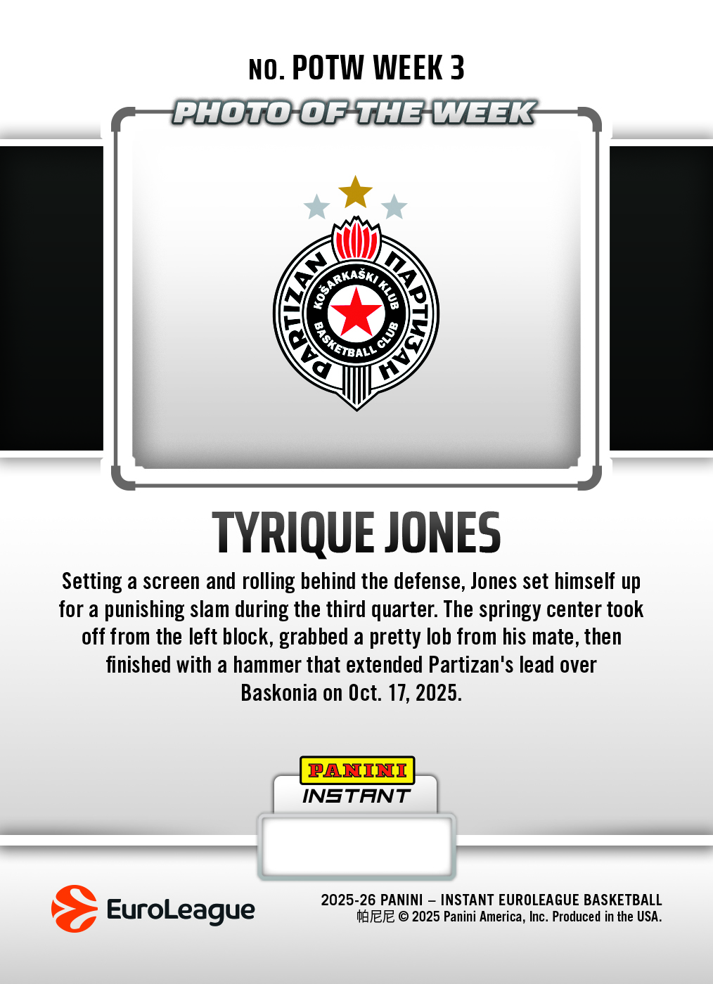 Tyrique Jones - 2025-26 Panini Instant EuroLeague Photo of the Week #3 - Galaxy 1/1 - Image 2