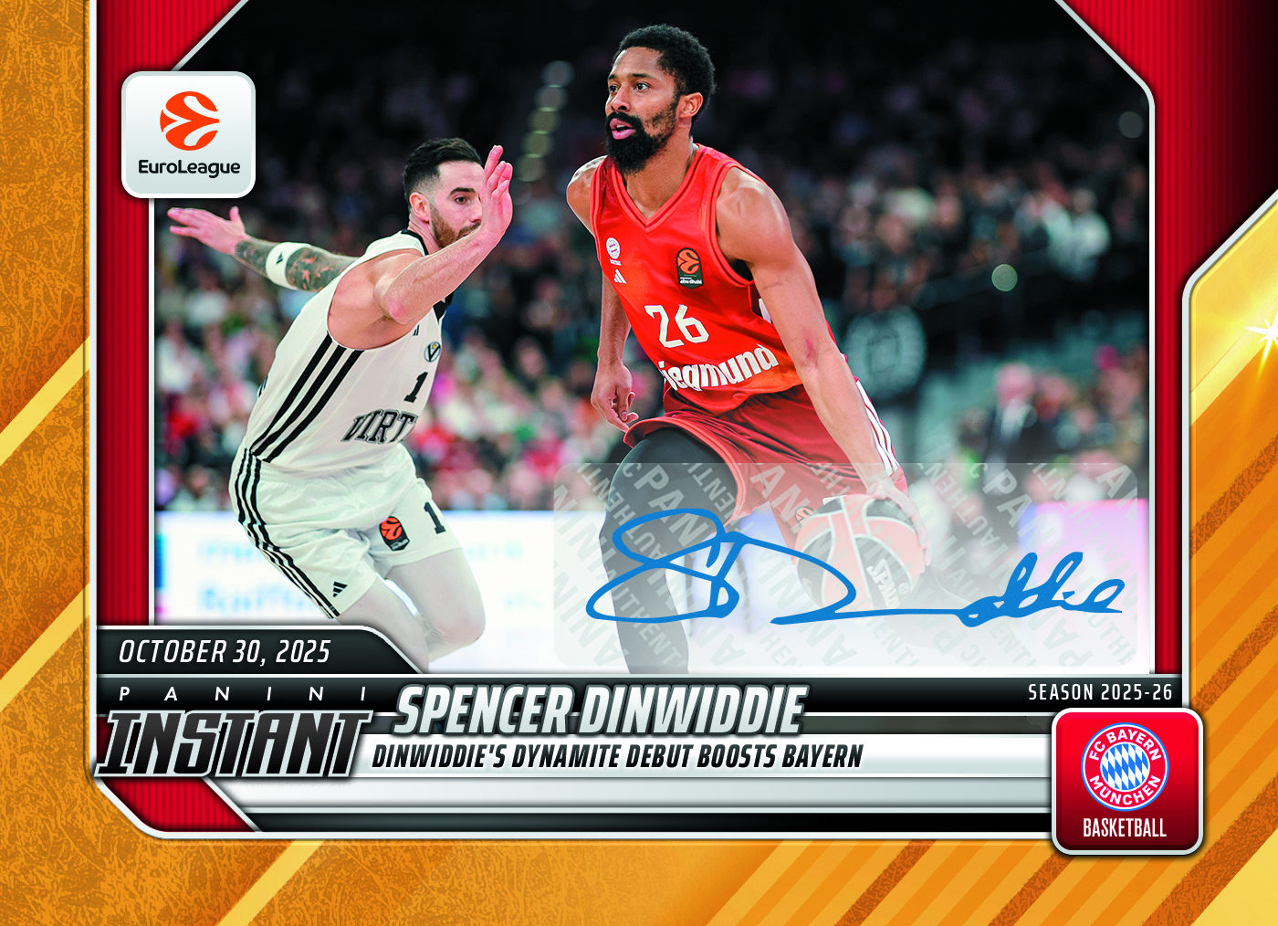 Spencer Dinwiddie - 2025-26 Panini Instant EuroLeague #10 - Gold /10 Auto