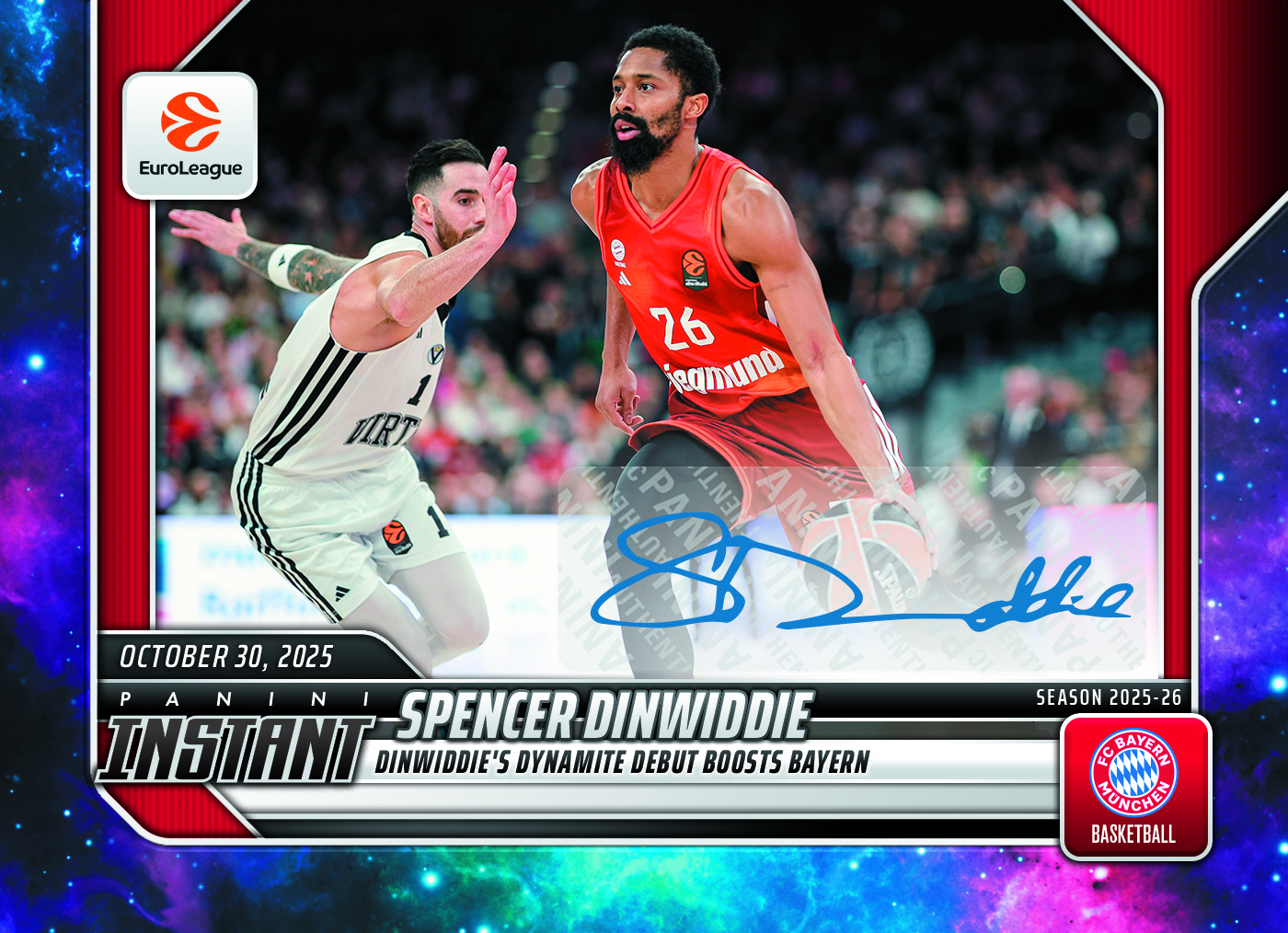 Spencer Dinwiddie - 2025-26 Panini Instant EuroLeague #10 - Galaxy 1/1 Auto
