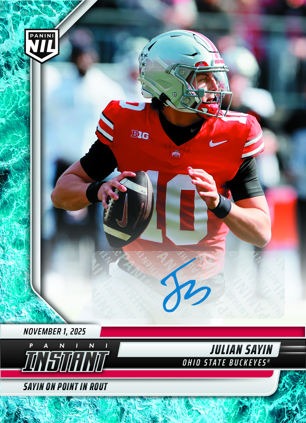 Julian Sayin - 2025 Panini Instant NIL College Football #JSF - Water /10 Auto