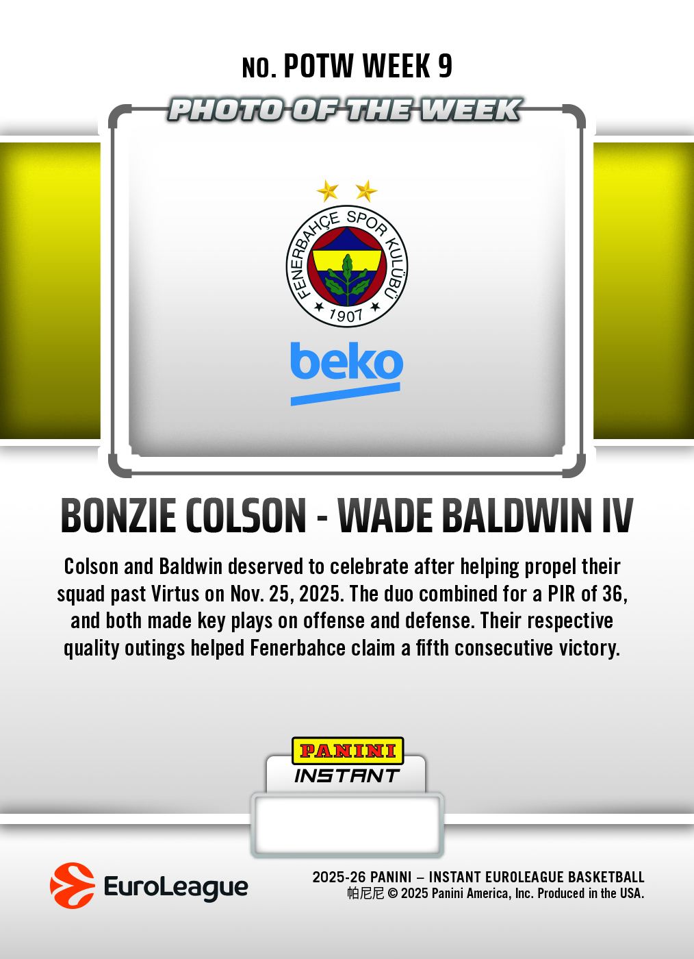 Bonzie Colson/Wade Baldwin IV - 2025-26 Panini Instant EuroLeague Photo of the Week #9 - Metallic /5 - Image 2