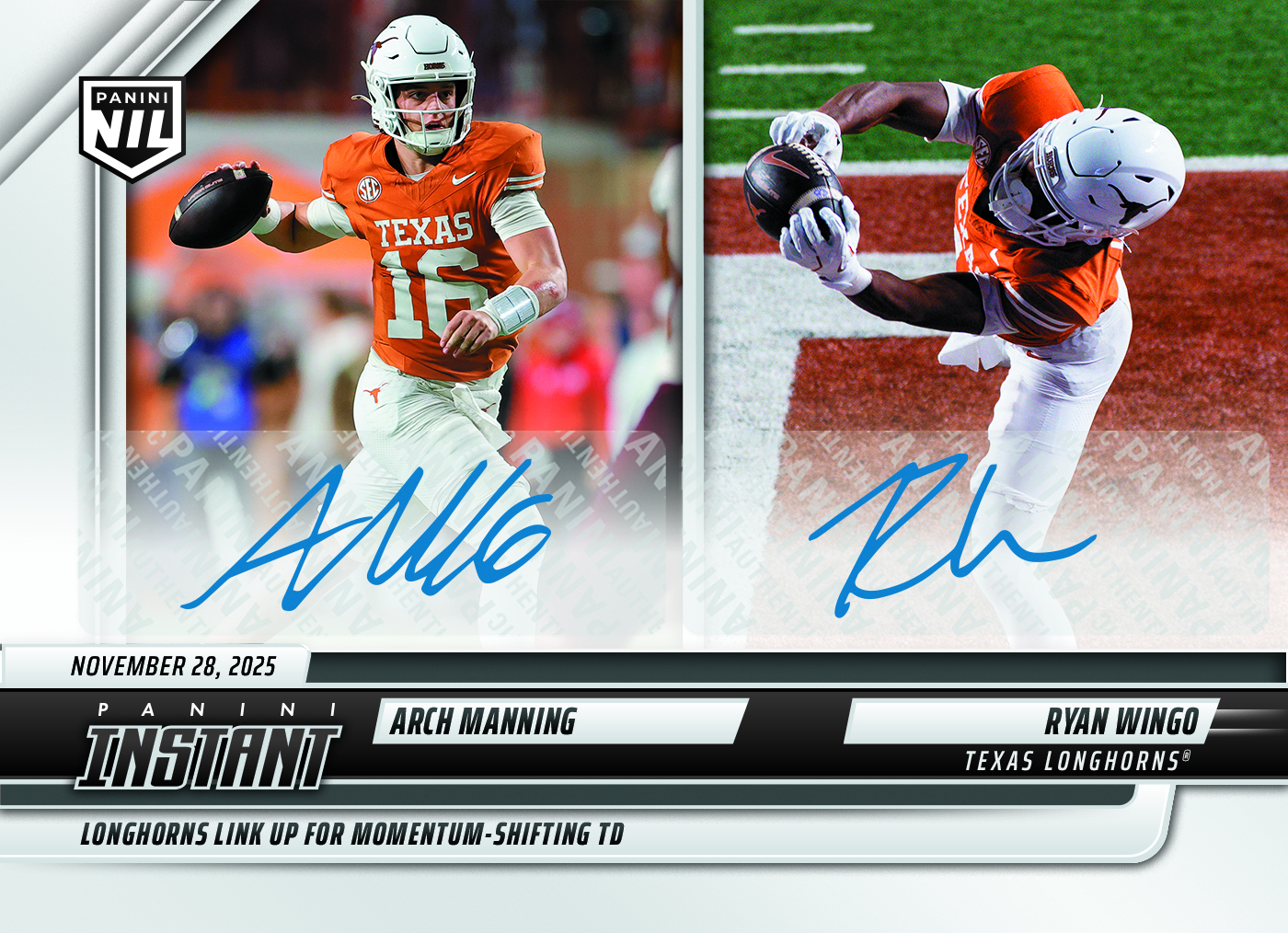 Arch Manning/Ryan Wingo - 2025 Panini Instant NIL College Football #AMRWA - Base /99 Auto