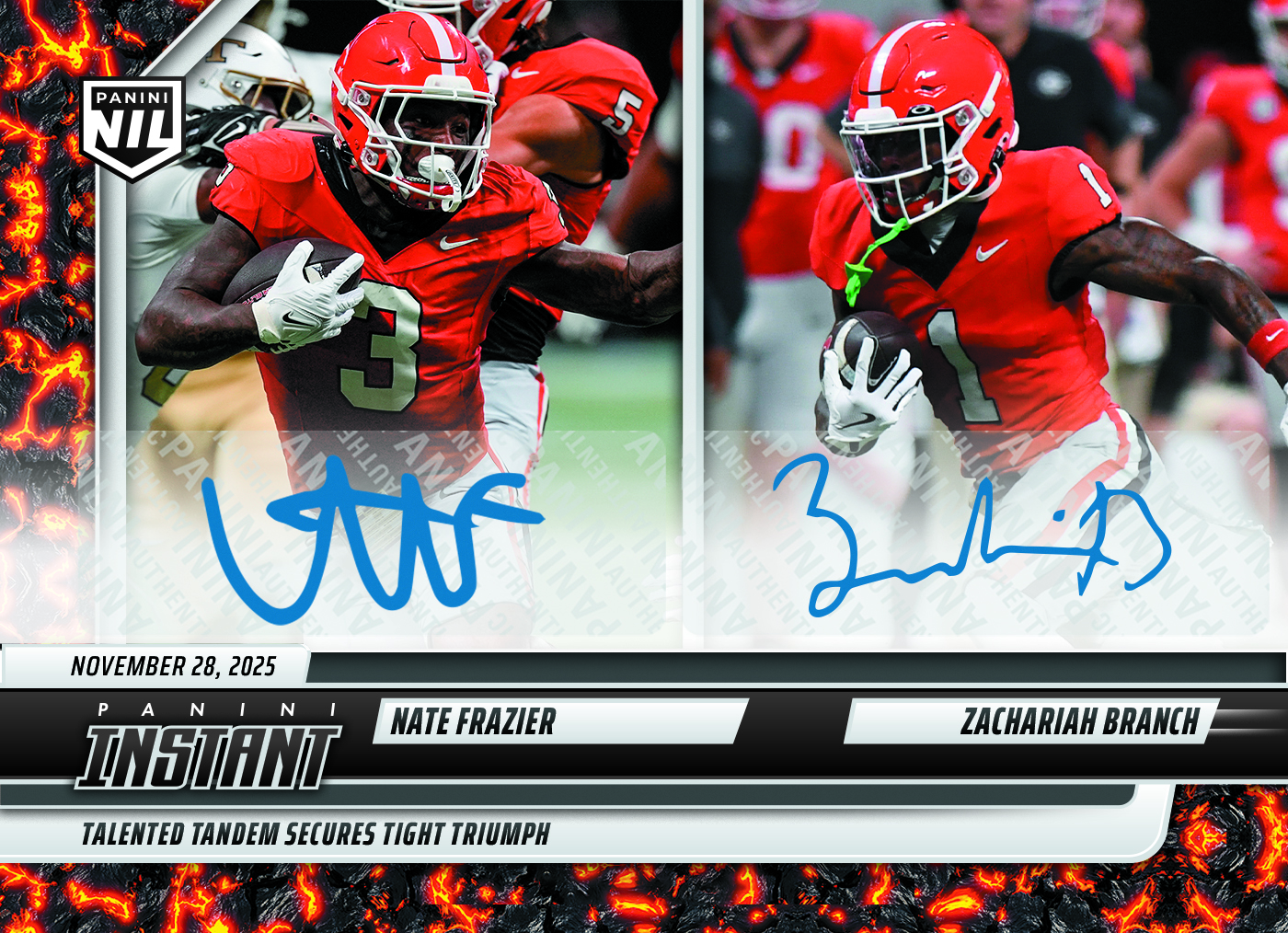 Nate Frazier/Zachariah Branch - 2025 Panini Instant NIL College Football #NFZBA - Magma 1/1 Auto