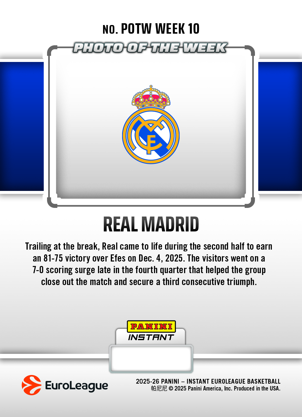Real Madrid - 2025-26 Panini Instant EuroLeague Photo of the Week #10 - Galaxy 1/1 - Image 2