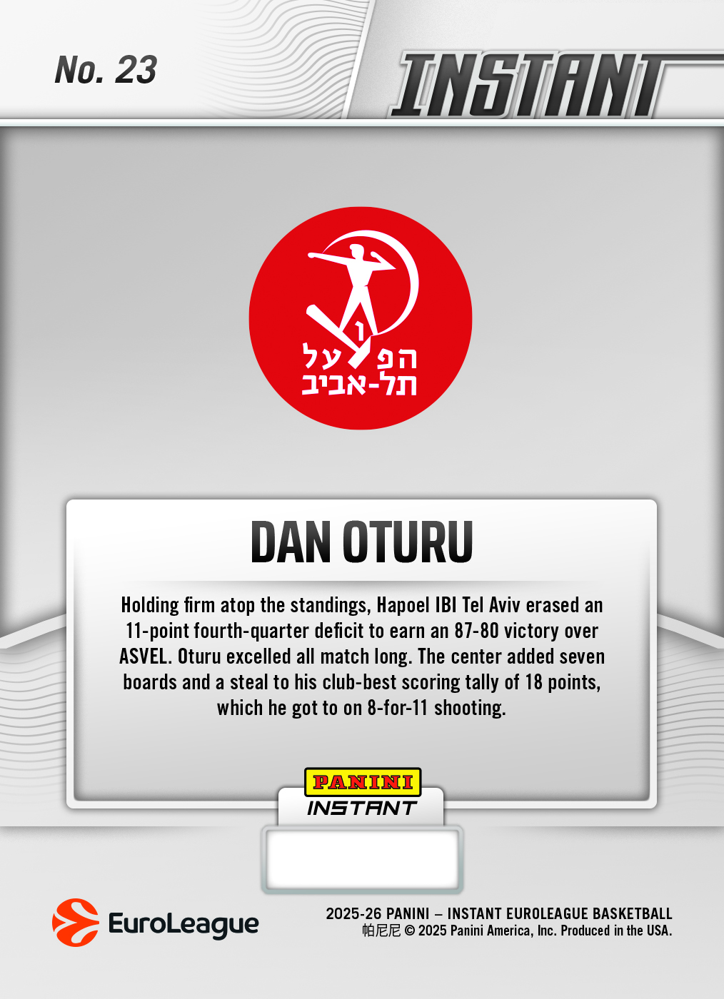 Dan Oturu - 2025-26 Panini Instant EuroLeague #23 - Metallic /5 - Image 2