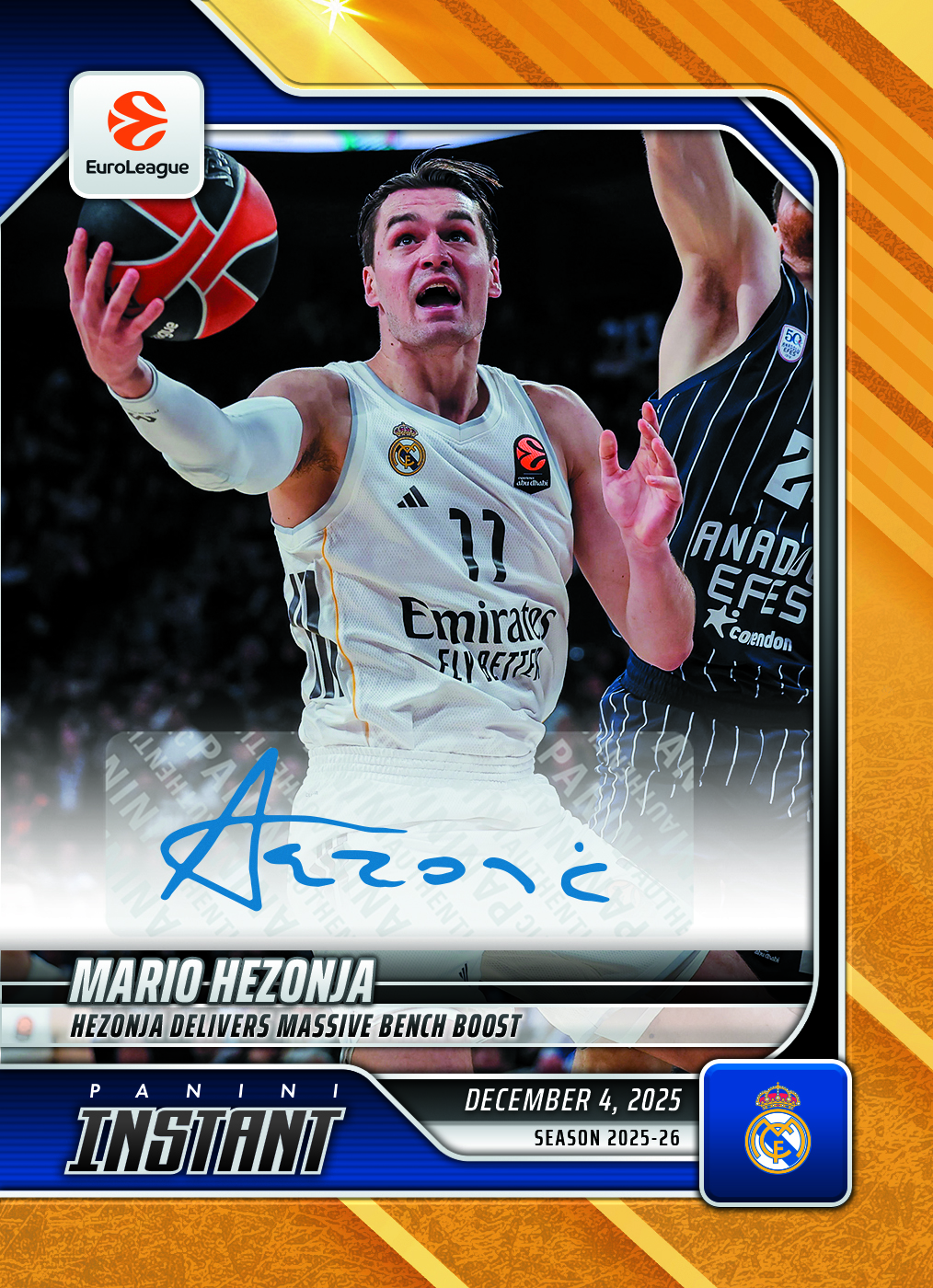 Mario Hezonja - 2025-26 Panini Instant EuroLeague #25 - Gold /10 Auto