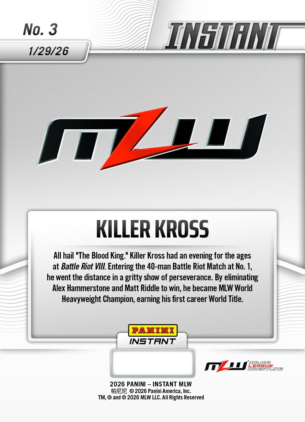Killer Kross - 2026 Panini Instant MLW #3 - Metallic /5 - Image 2