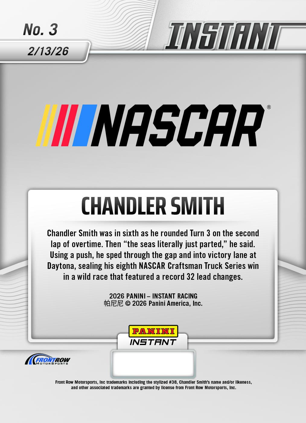 Chandler Smith - 2026 Panini Instant NASCAR #3 - Metallic /5 - Image 2
