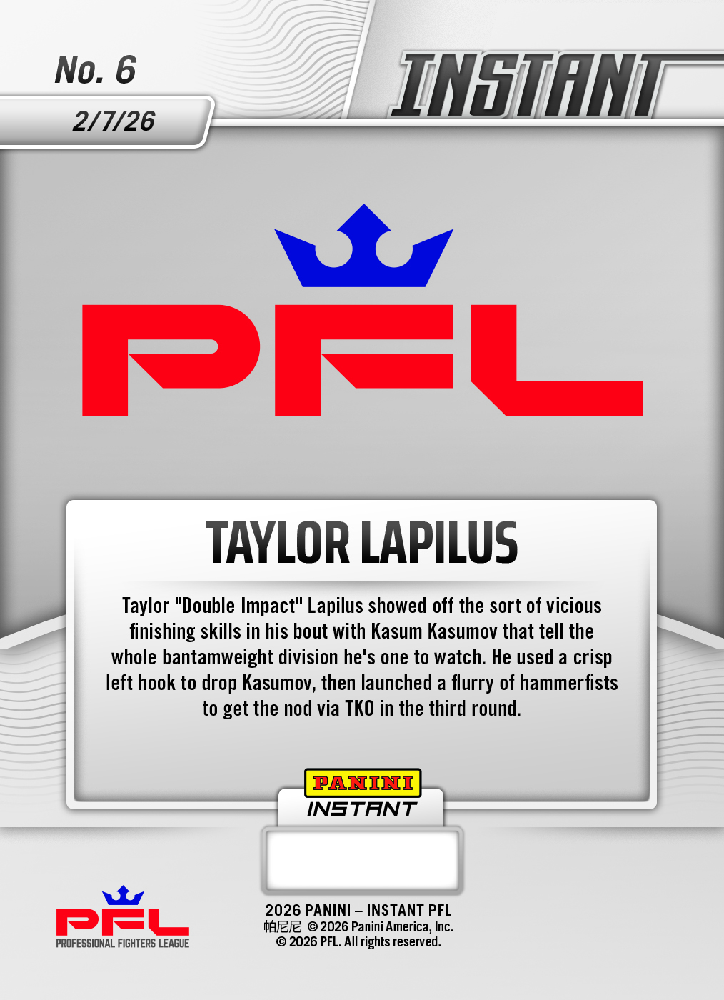 Taylor Lapilus - 2026 Panini Instant PFL #6 - Metallic /5 - Image 2