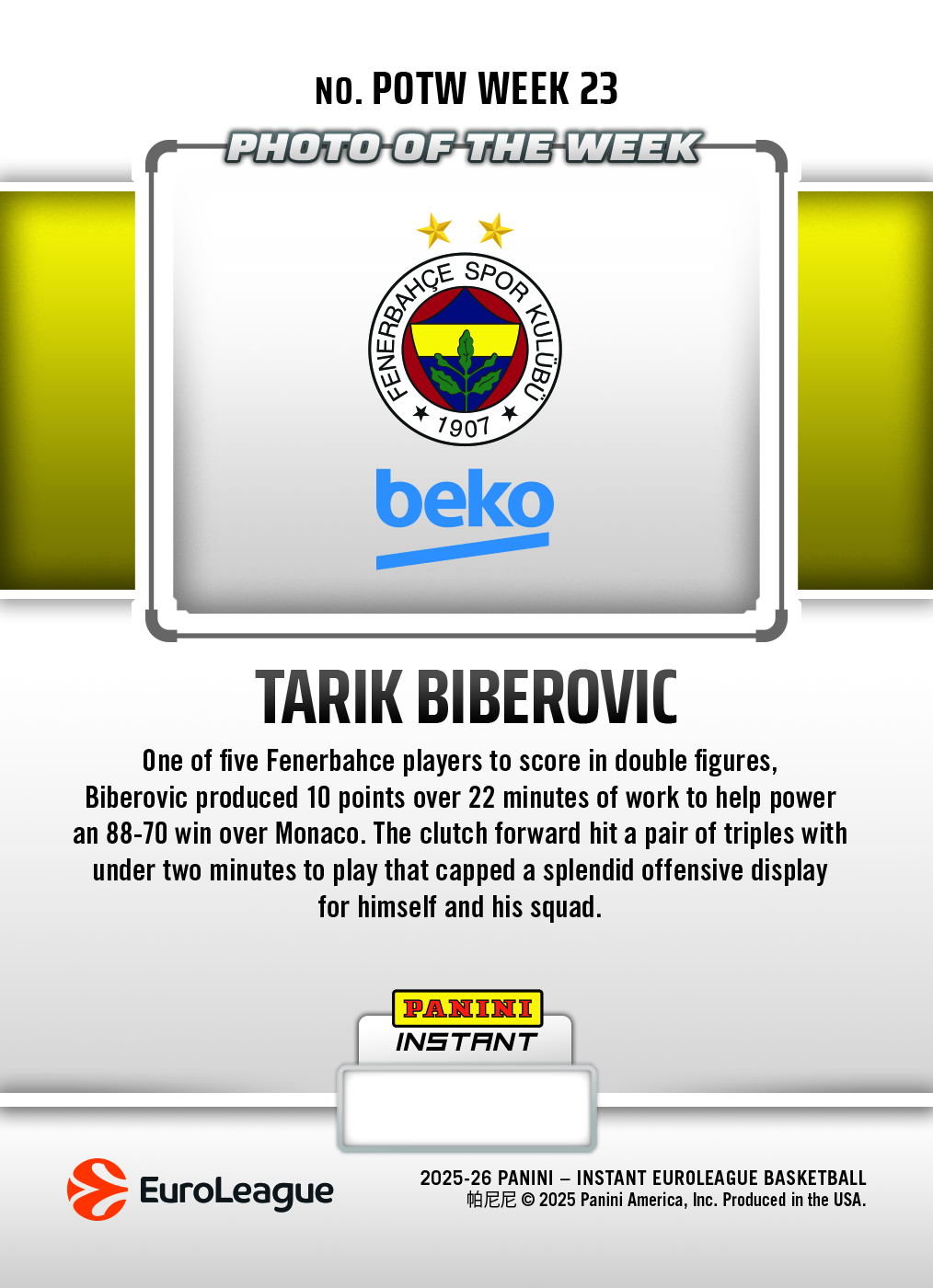 Tarik Biberovic - 2025-26 Panini Instant EuroLeague Photo of the Week #23 - Metallic /5 - Image 2
