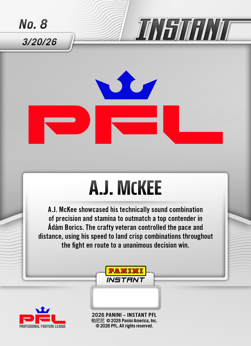A.J. Mckee - 2026 Panini Instant PFL #8 - Galaxy 1/1 - Image 2