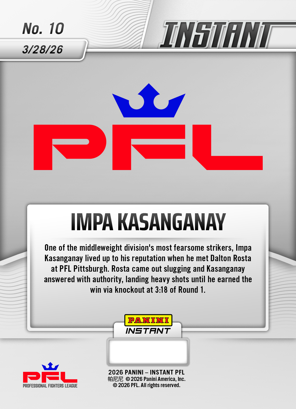 Impa Kasanganay - 2026 Panini Instant PFL #10 - Galaxy 1/1 - Image 2