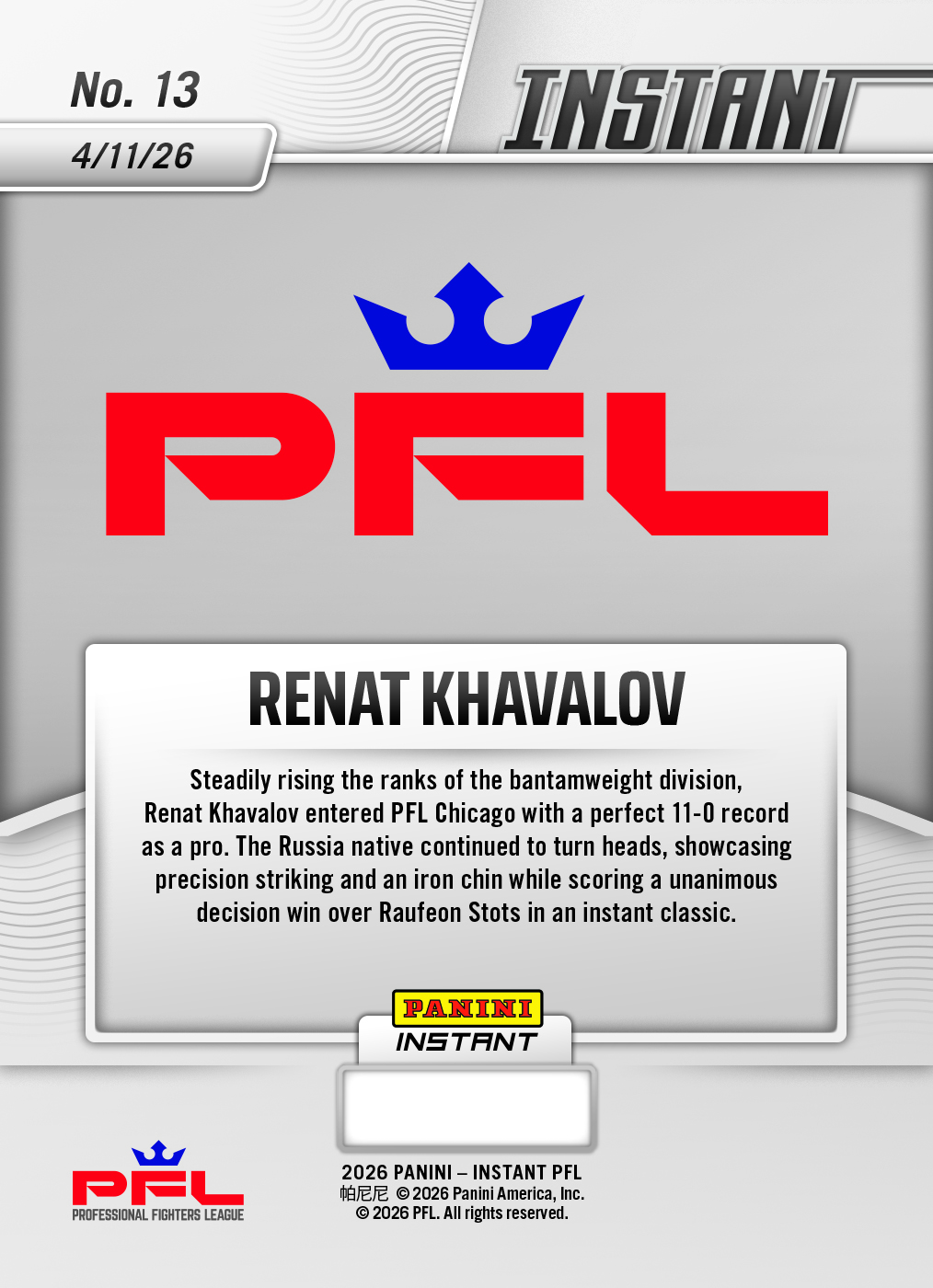 Renat Khavalov - 2026 Panini Instant PFL #13 - Gold /10 Auto - Image 2