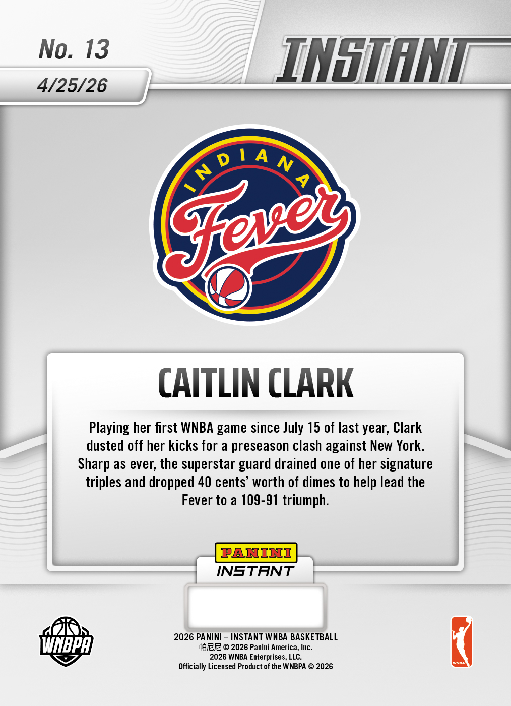 Caitlin Clark - 2026 Panini Instant WNBA #13 - Metallic /5 - Image 2