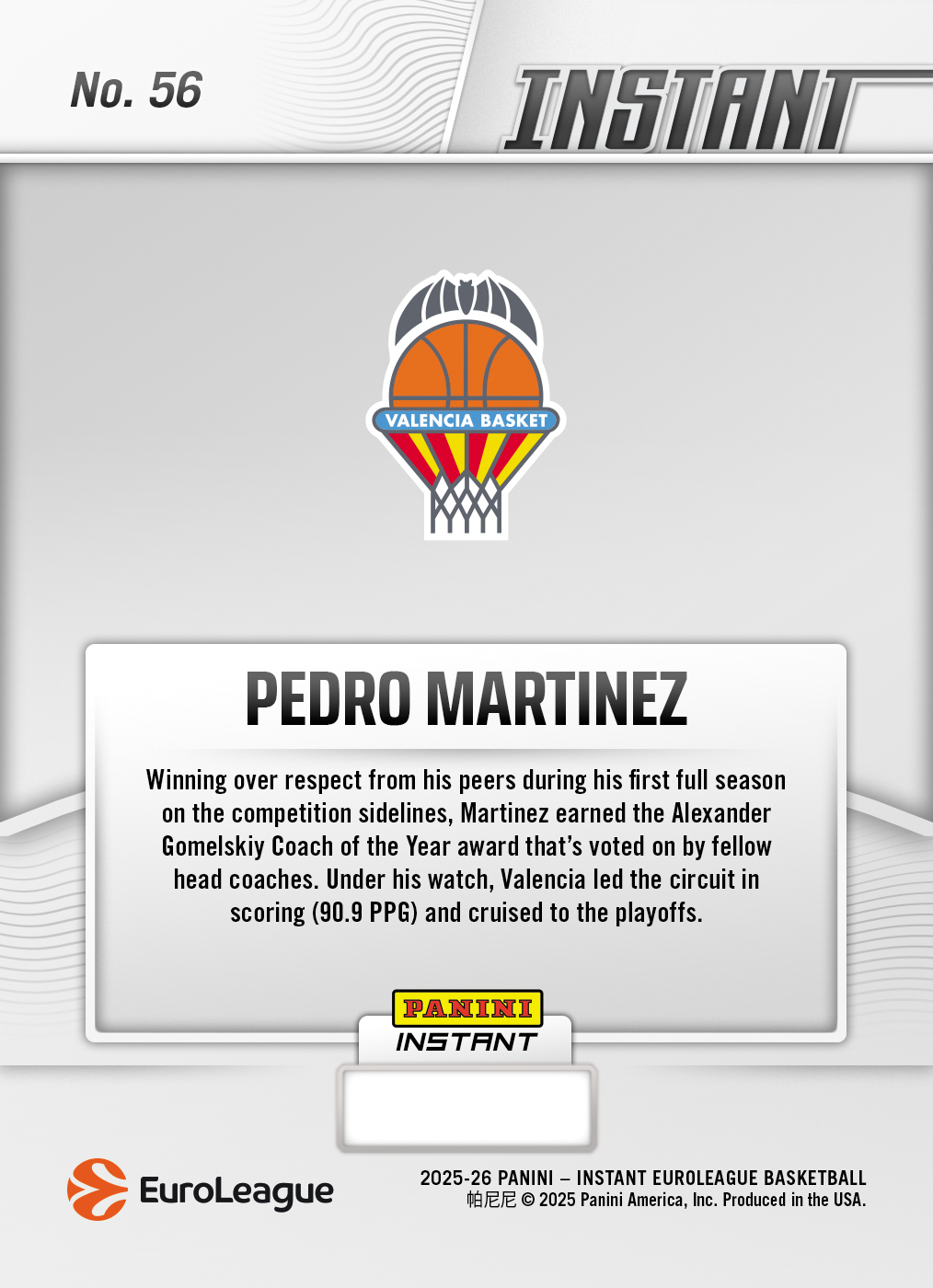 Pedro Martinez - 2025-26 Panini Instant EuroLeague #56 - Metallic /5 - Image 2
