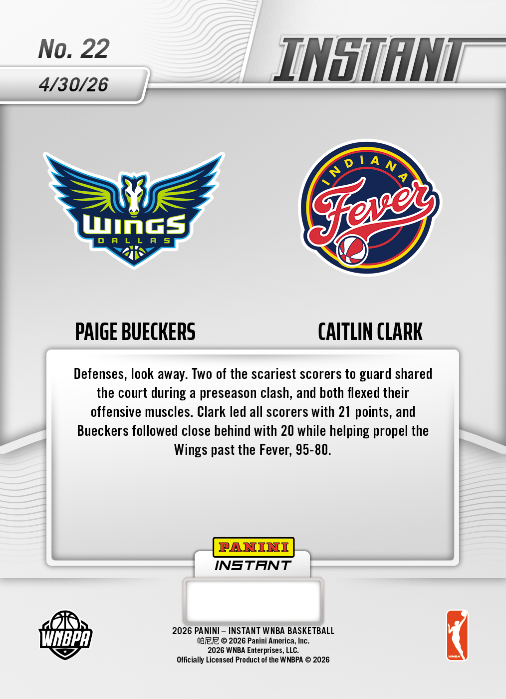Paige Bueckers/Caitlin Clark - 2026 Panini Instant WNBA #22 - Metallic /5 - Image 2