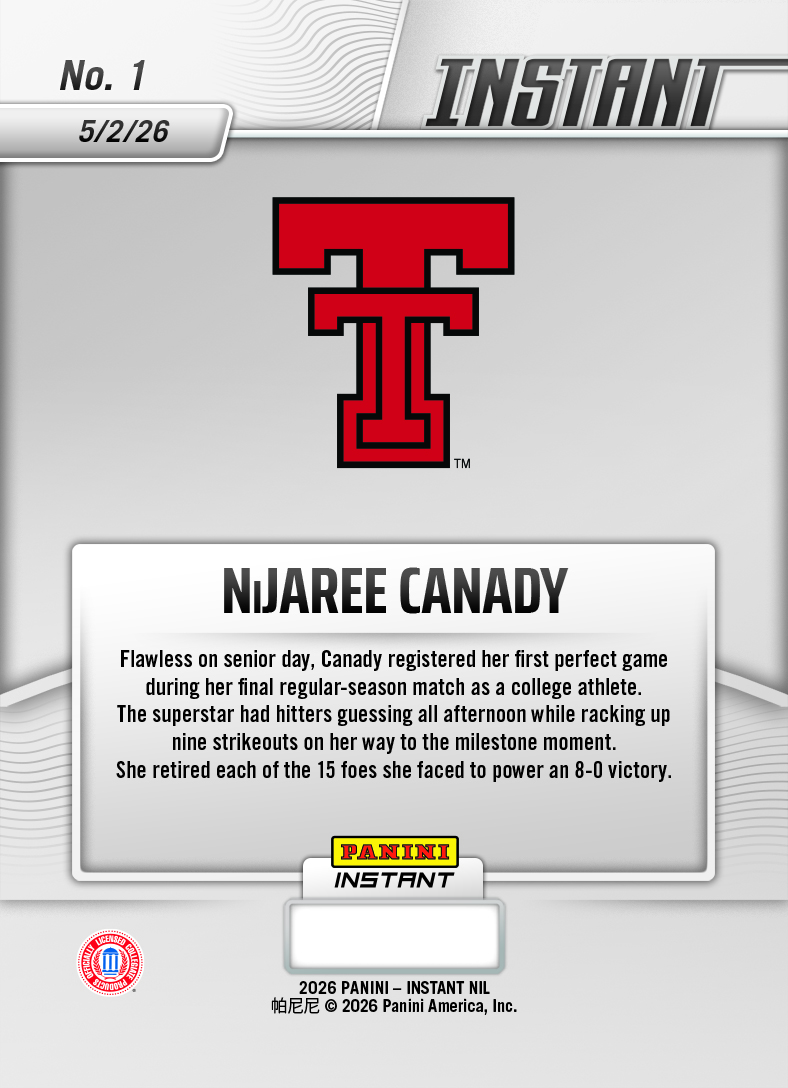 NiJaree Canady - 2026 Panini Instant College Softball #1 - Base - Image 2
