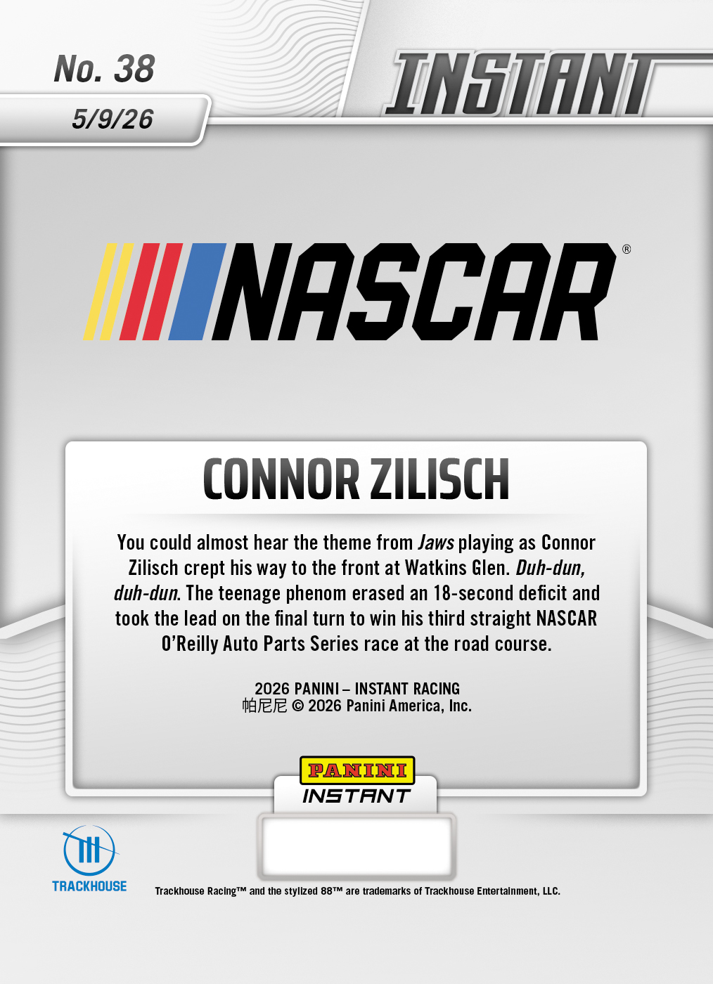 Connor Zilisch - 2026 Panini Instant NASCAR #38 - Gold /10 Auto - Image 2