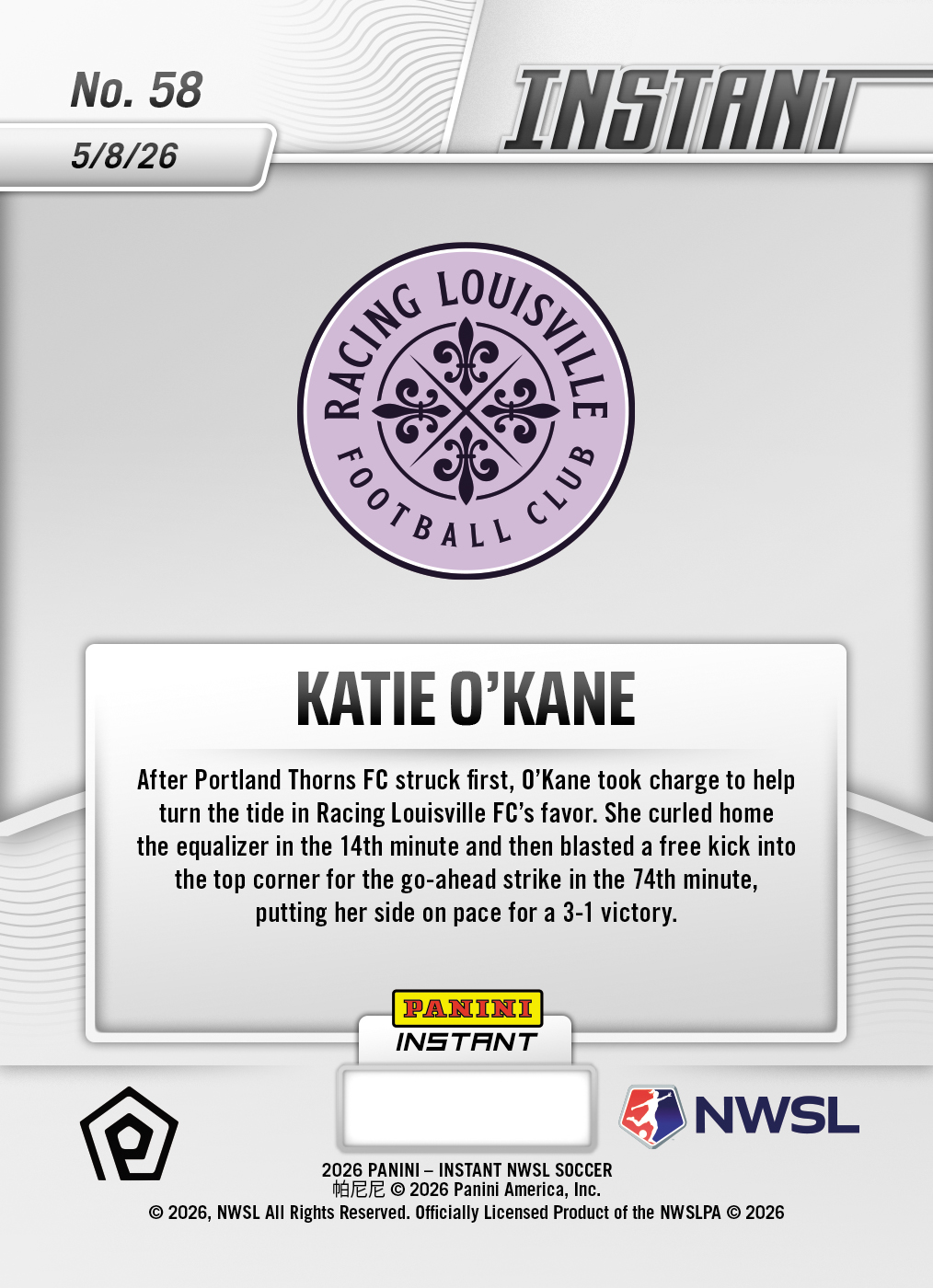 Katie O'Kane - 2026 Panini Instant NWSL #58 - Metallic /5 - Image 2