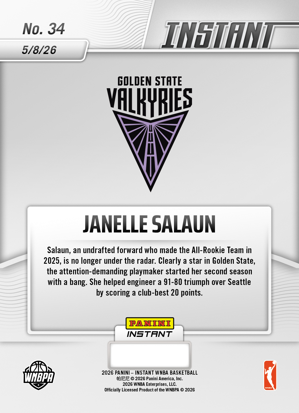 Janelle Salaun - 2026 Panini Instant WNBA #34 - 30th Anniversary /30 - Image 2
