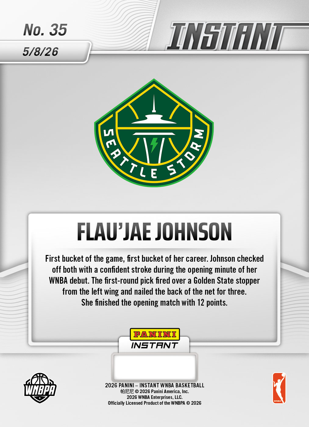 Flau'jae Johnson - 2026 Panini Instant WNBA #35 - 30th Anniversary /30 - Image 2