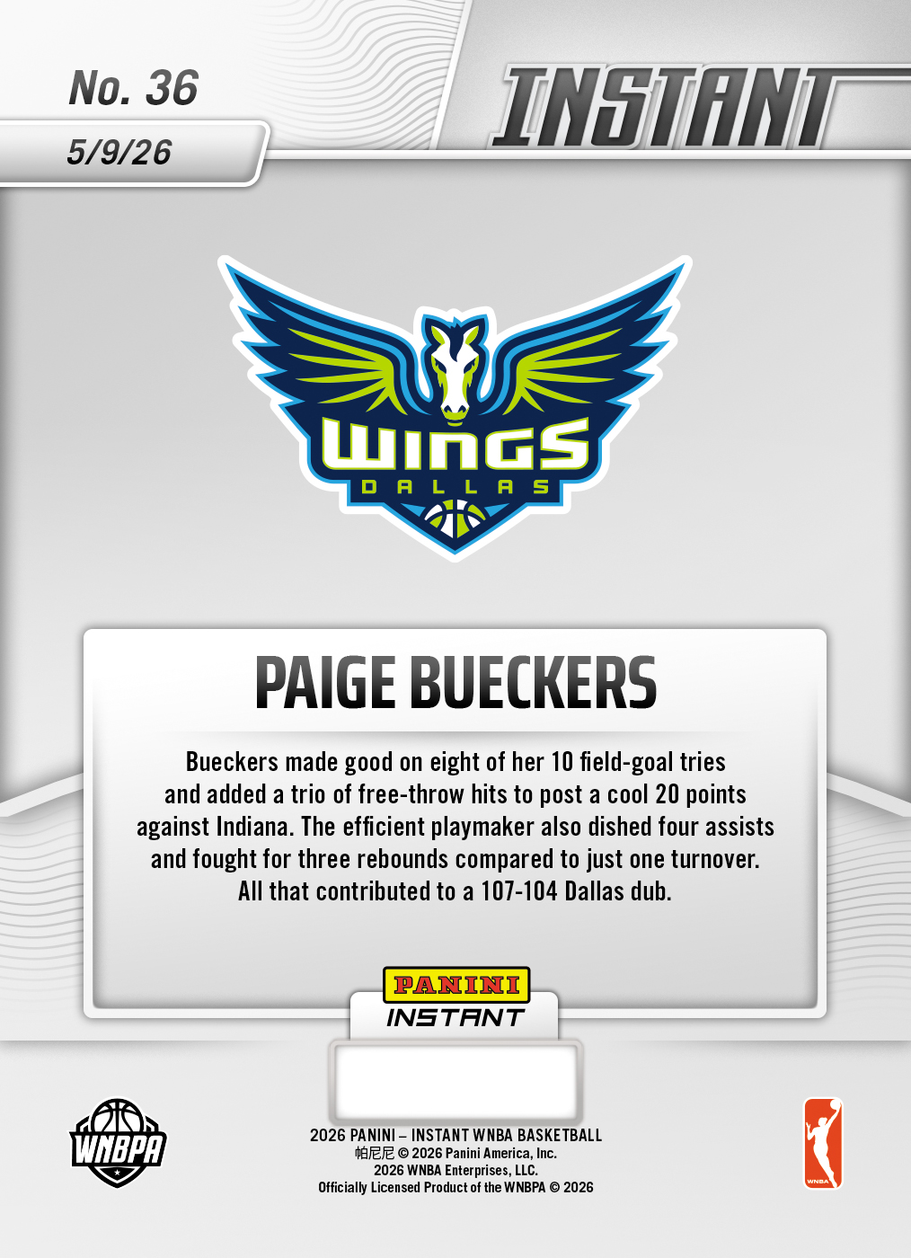 Paige Bueckers - 2026 Panini Instant WNBA #36 - 30th Anniversary /30 - Image 2