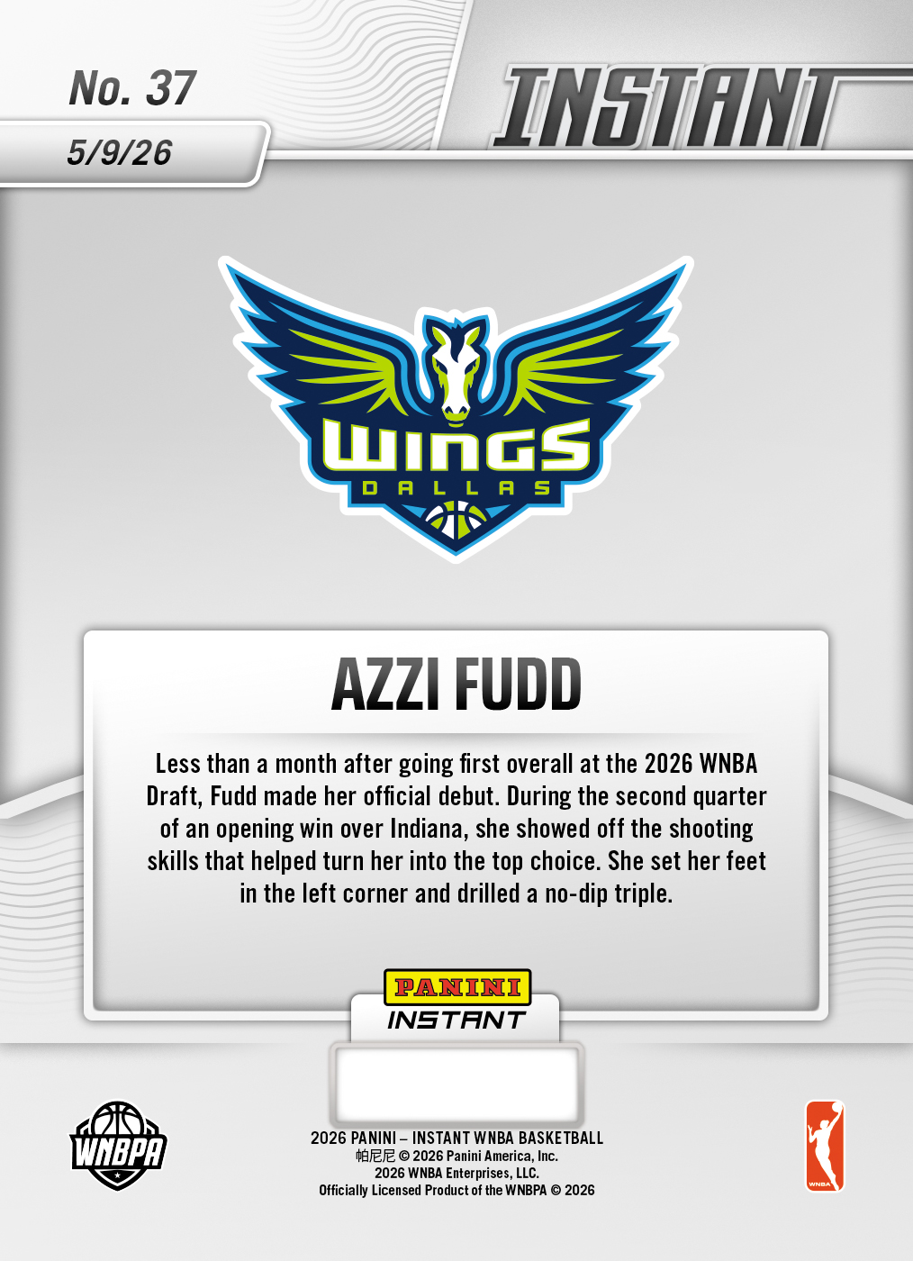 Azzi Fudd - 2026 Panini Instant WNBA #37 - 30th Anniversary /30 - Image 2