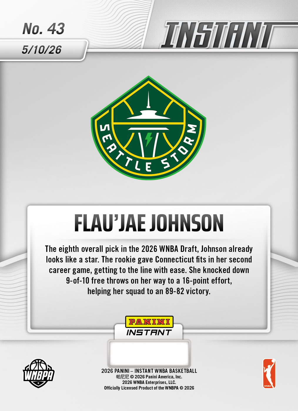 Flau'jae Johnson - 2026 Panini Instant WNBA #43 - 30th Anniversary /30 - Image 2