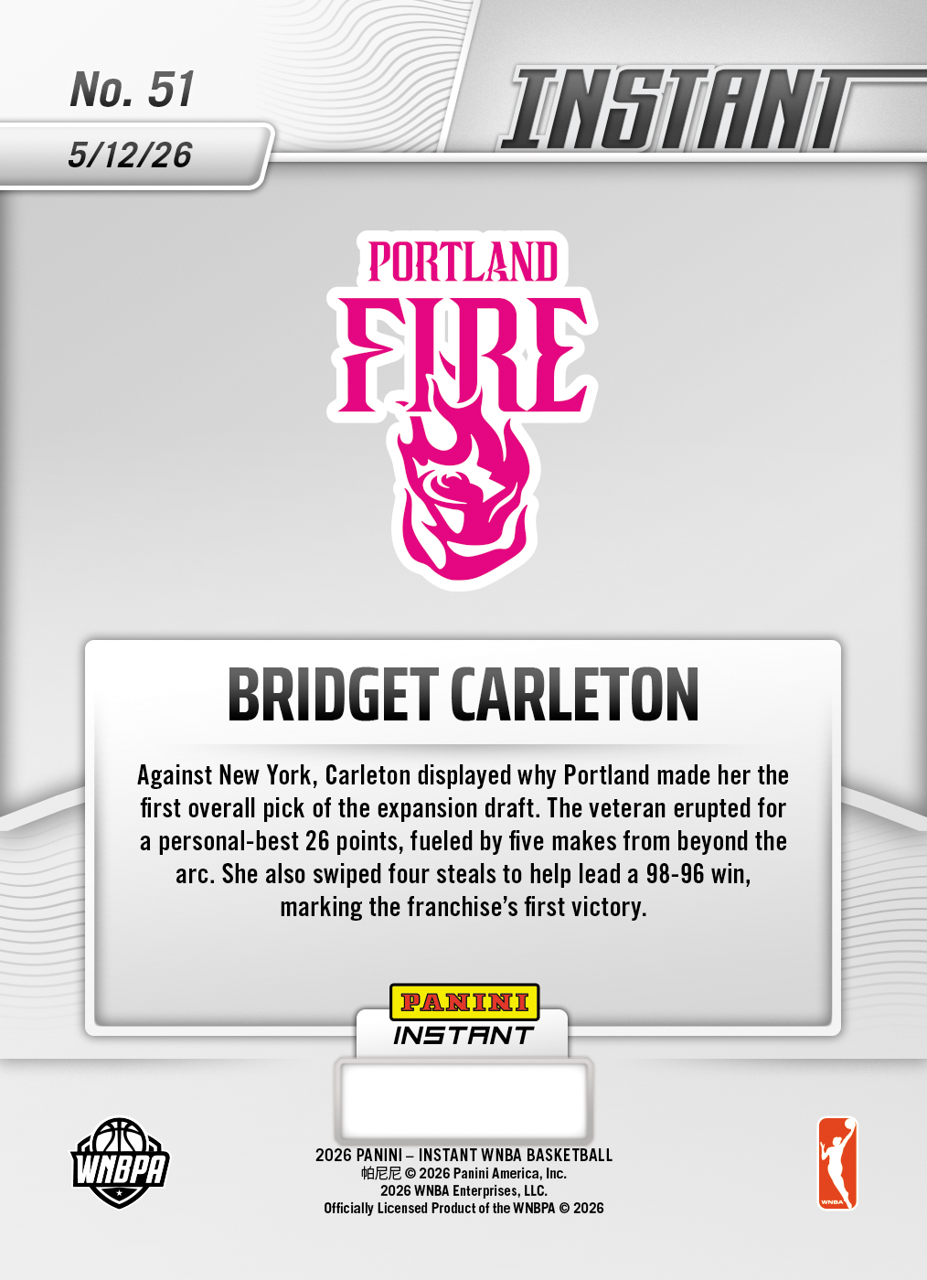 Bridget Carleton - 2026 Panini Instant WNBA #51 - 30th Anniversary /30 - Image 2