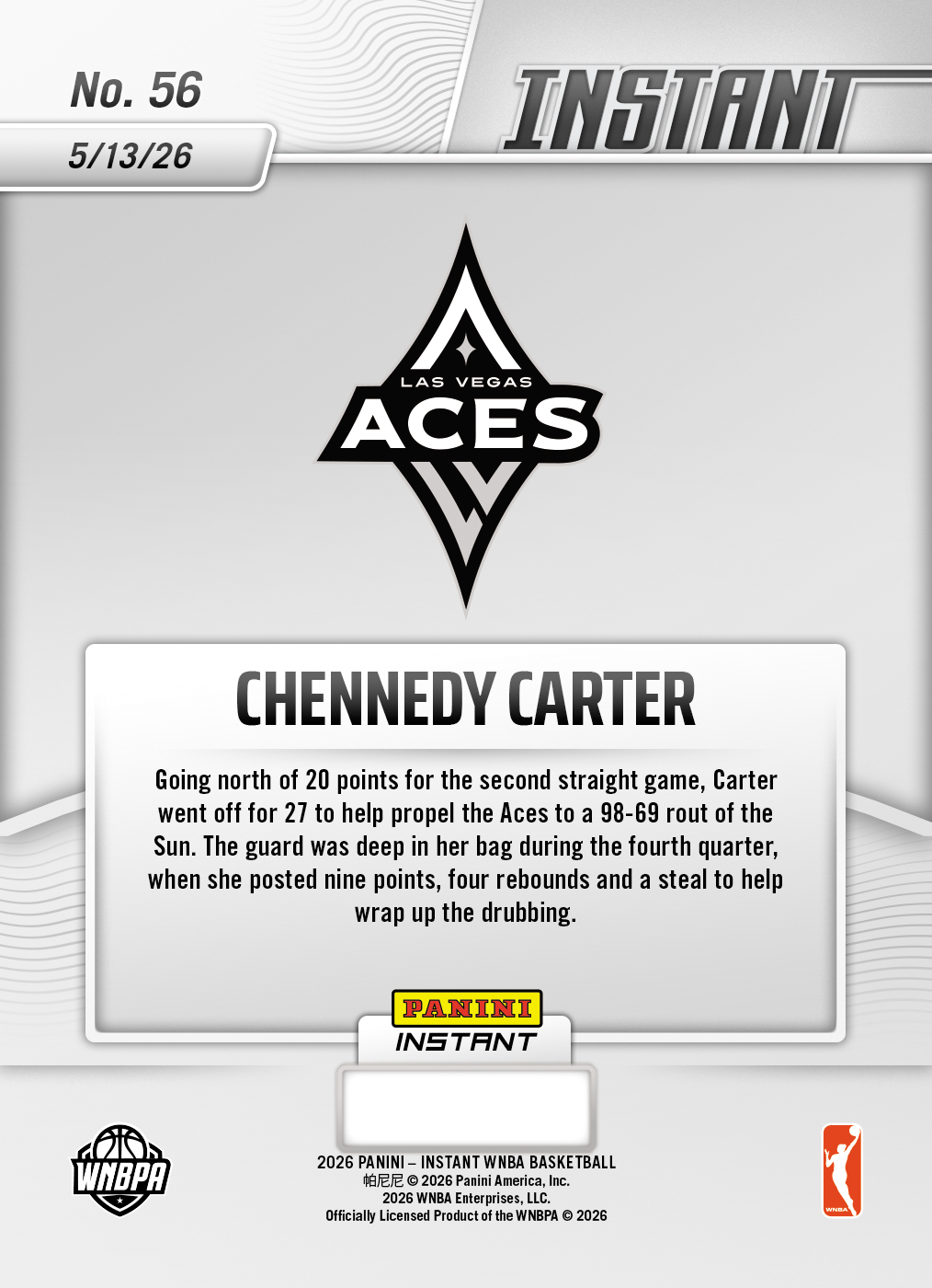 Chennedy Carter - 2026 Panini Instant WNBA #56 - 30th Anniversary /30 - Image 2