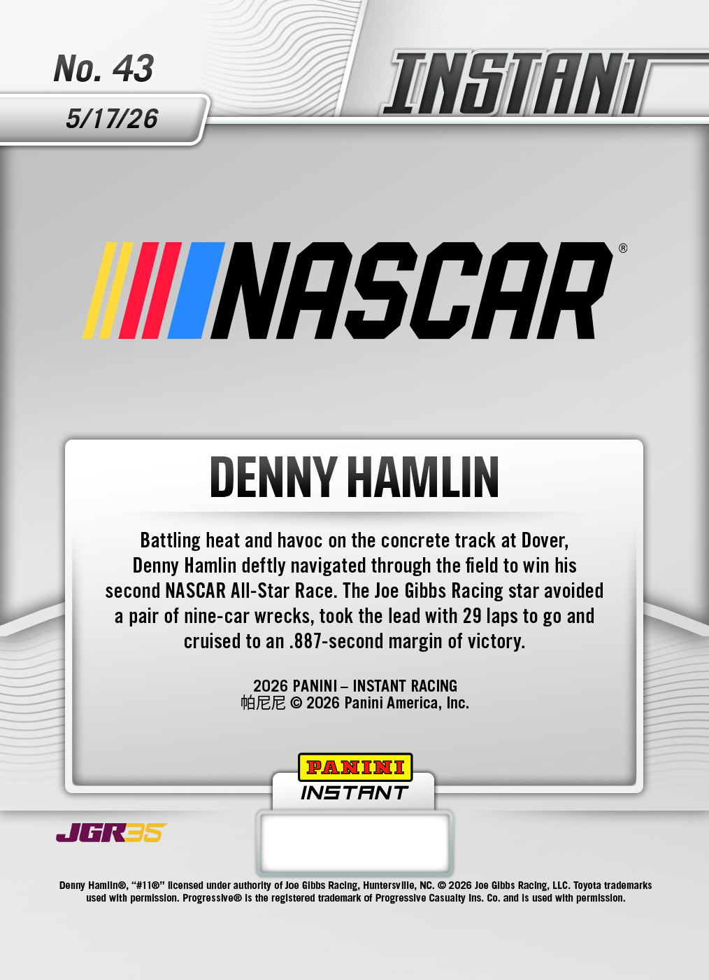 Denny Hamlin - 2026 Panini Instant NASCAR #43 - Metallic /5 - Image 2