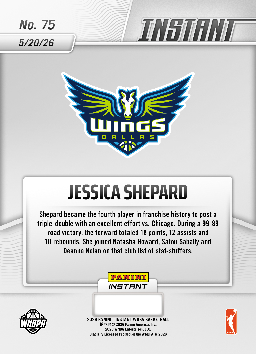 Jessica Shepard - 2026 Panini Instant WNBA #75 - 30th Anniversary /30 - Image 2