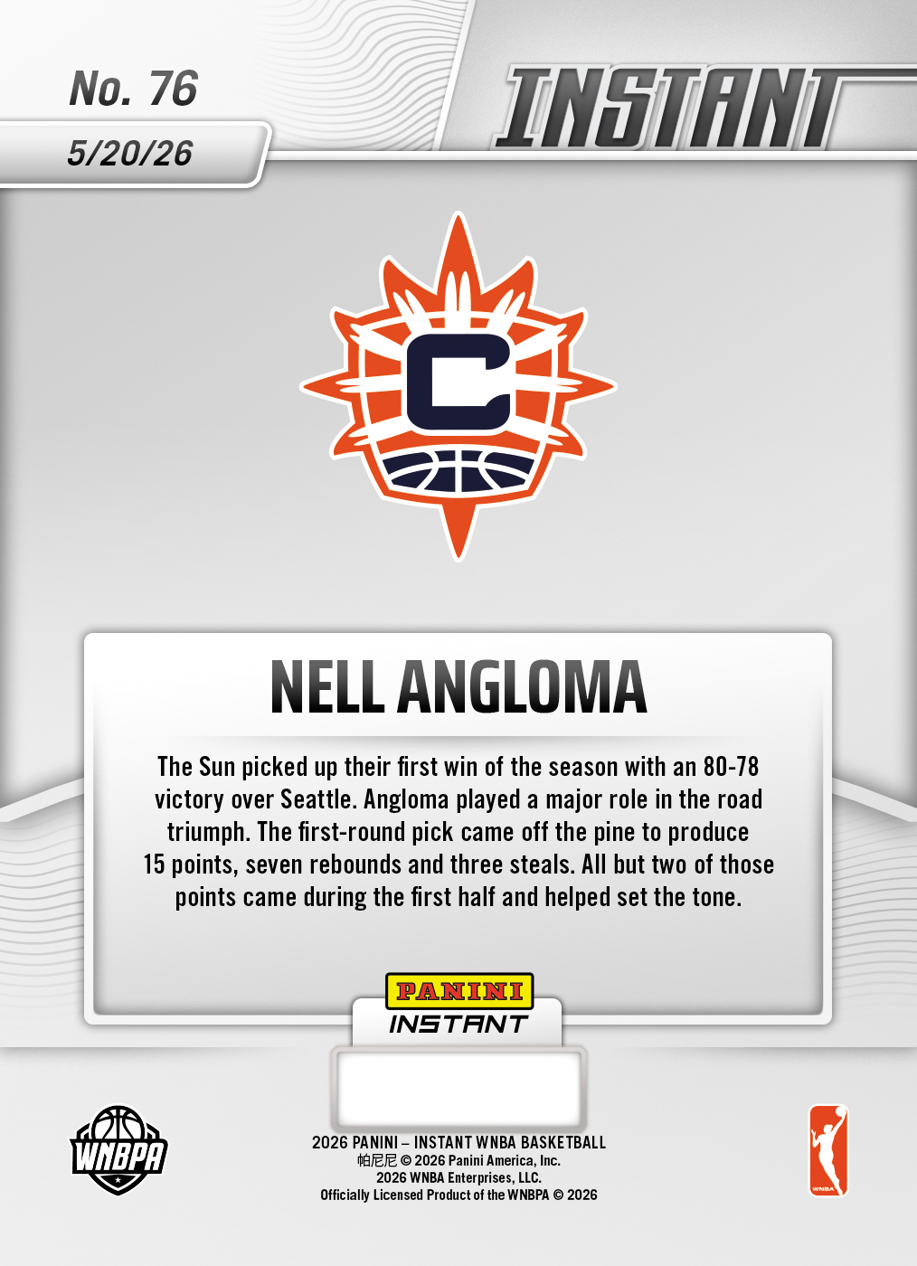 Nell Angloma - 2026 Panini Instant WNBA #76 - 30th Anniversary /30 - Image 2