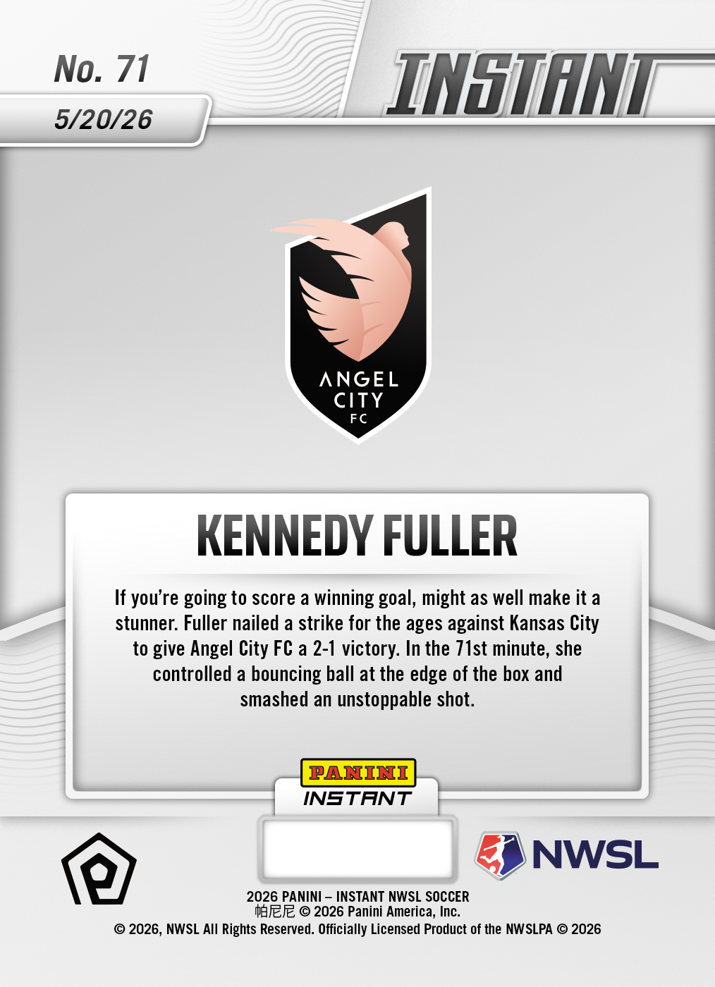 Kennedy Wesley - 2026 Panini Instant NWSL #71 - Metallic /5 - Image 2