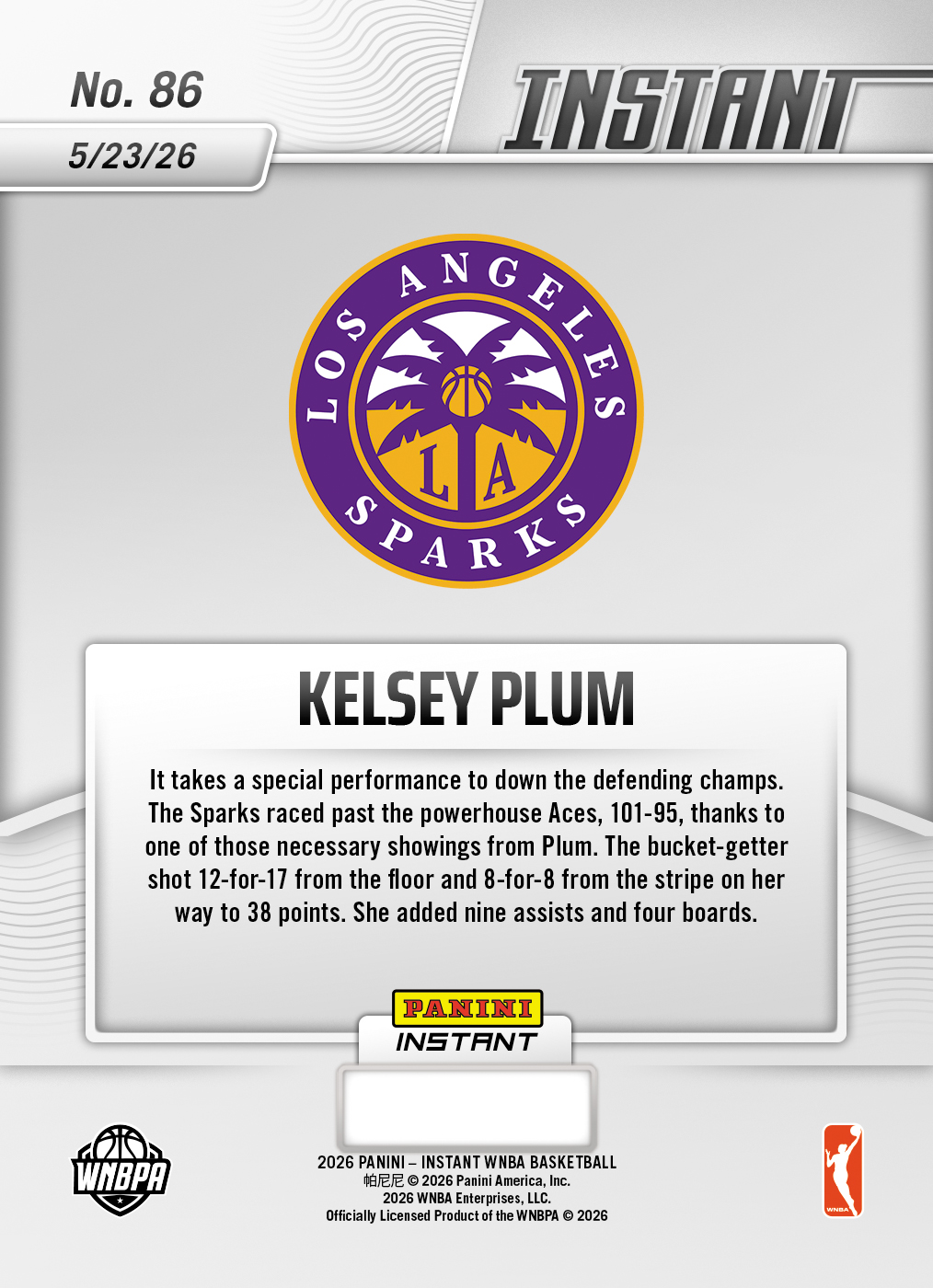 Kelsey Plum - 2026 Panini Instant WNBA #86 - 30th Anniversary /30 - Image 2