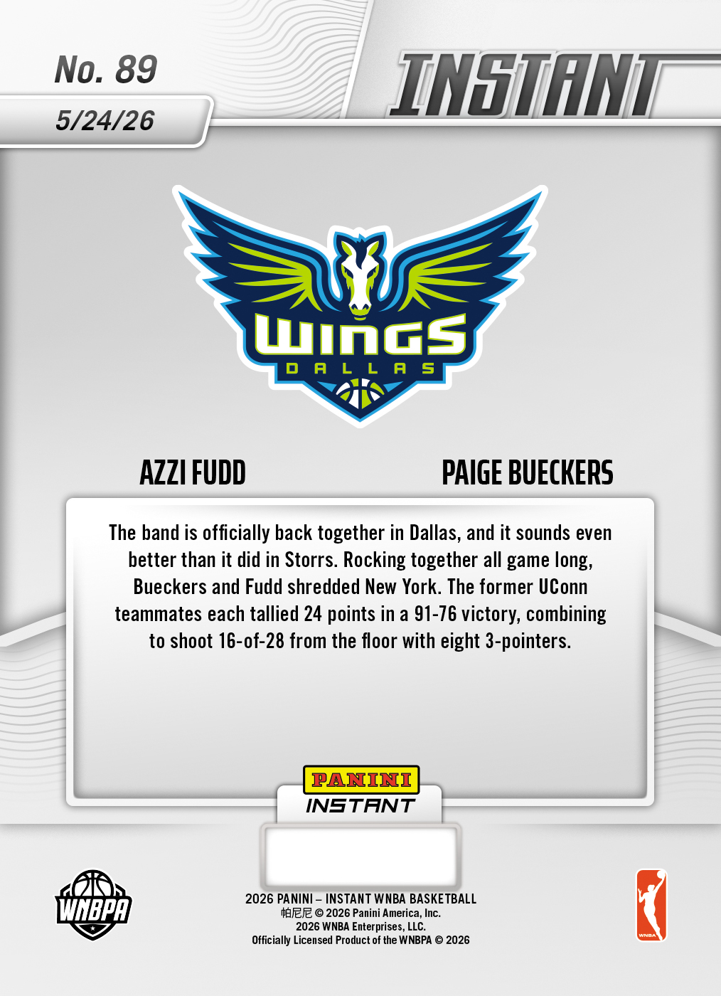 Azzi Fudd/Paige Bueckers - 2026 Panini Instant WNBA #89 - 30th Anniversary /30 - Image 2