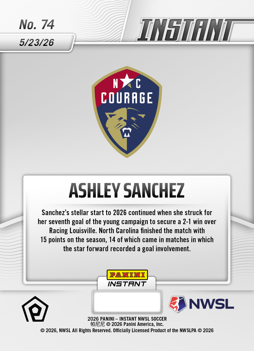 Ashley Sanchez - 2026 Panini Instant NWSL #74 - Metallic /5 - Image 2