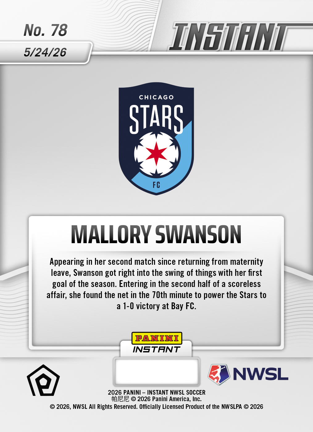 Mallory Swanson - 2026 Panini Instant NWSL #78 - Base - Image 2