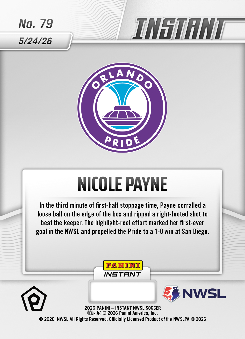 Nicole Payne - 2026 Panini Instant NWSL #79 - Base - Image 2