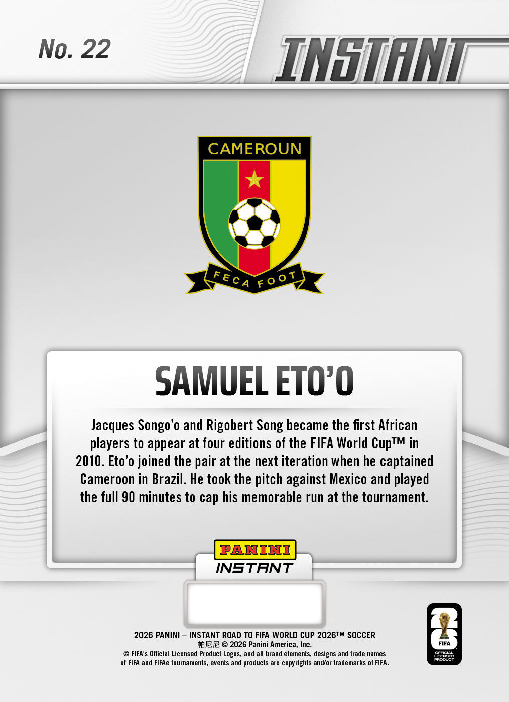Samuel Eto'o - 2026 Panini Instant Road to FIFA World Cup 2026™ #22 - Multi 1/1 - Image 2