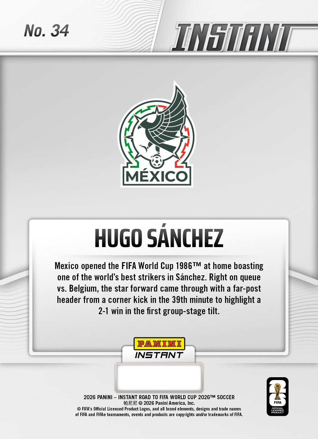Hugo Sanchez - 2026 Panini Instant Road to FIFA World Cup 2026™ #34 - Green /10 Auto - Image 2