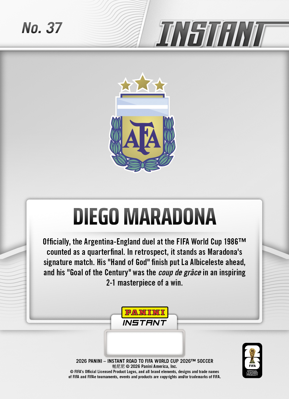 Diego Maradona - 2026 Panini Instant Road to FIFA World Cup 2026™ #37 - Base - Image 2