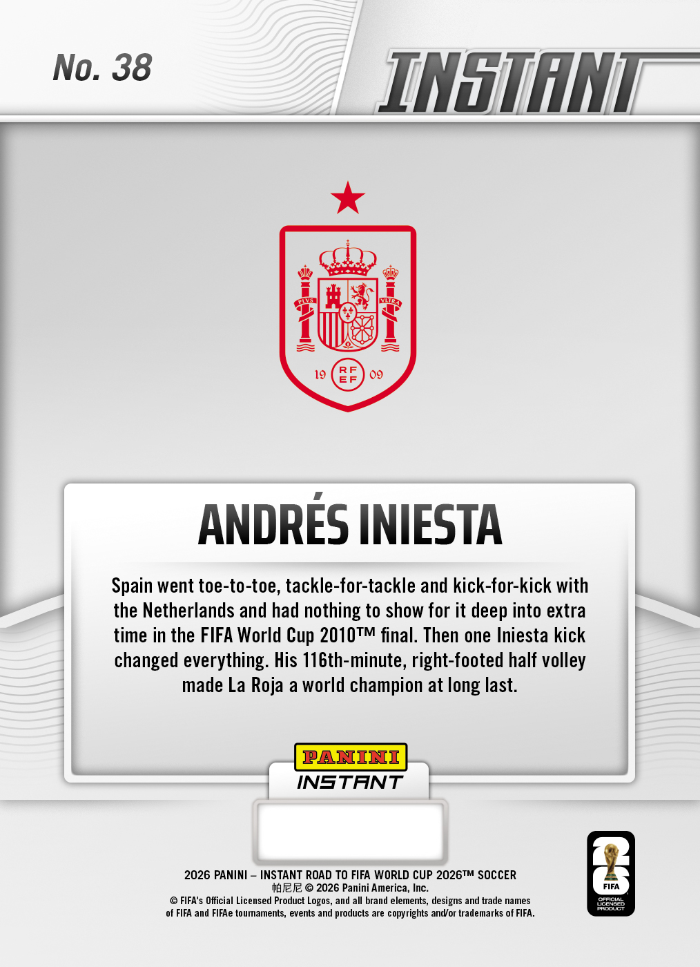 Andres Iniesta - 2026 Panini Instant Road to FIFA World Cup 2026™ #38 - Base - Image 2