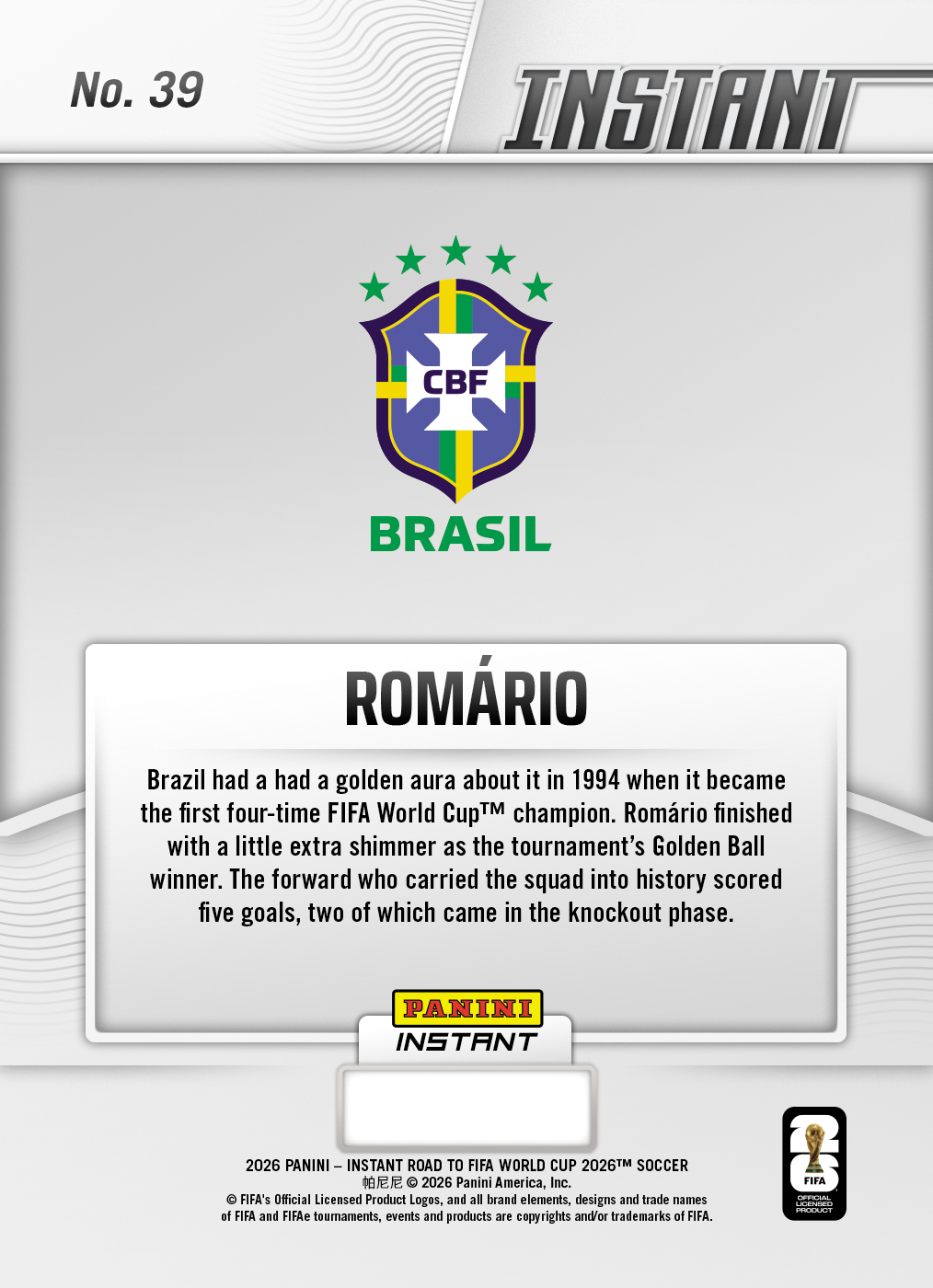 Romario - 2026 Panini Instant Road to FIFA World Cup 2026™ #39 - Base - Image 2